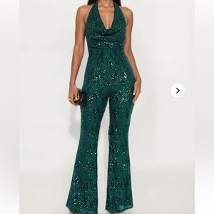 Fashion Nova Astrid Backless Sequin Halter Jumpsuit